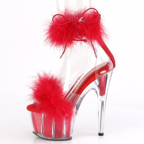 Platform Marabou Fur Clear High Heel Shoes - Picture 1 of 5